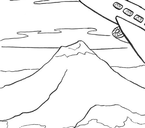 Aereo decolla tra le montagne di un aeroporto da colorare