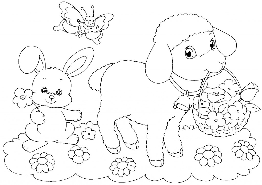 Agnello e coniglio animali di Pasqua da colorare