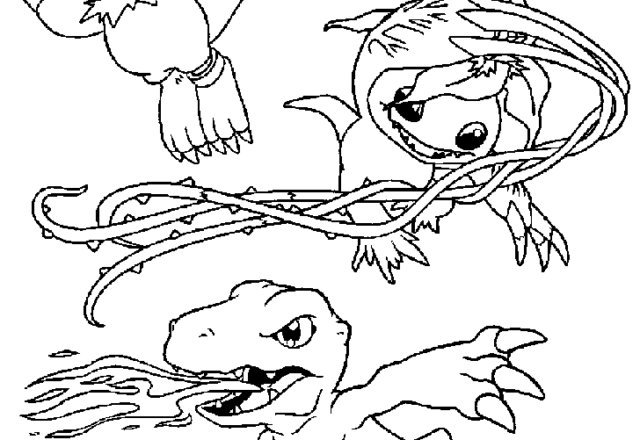 Agumon, Biyomon e Palmon disegni da colorare gratis