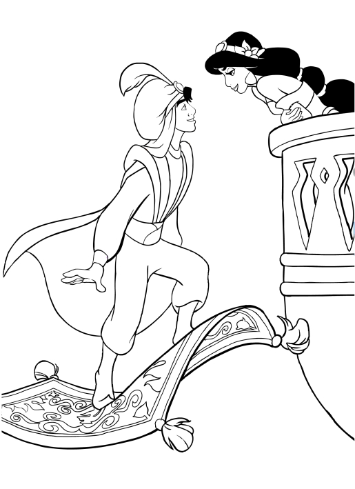 Aladdin e Jasmine 3 disegni da colorare gratis