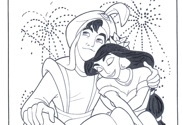 Aladdin e Jasmine 4 disegni da colorare gratis