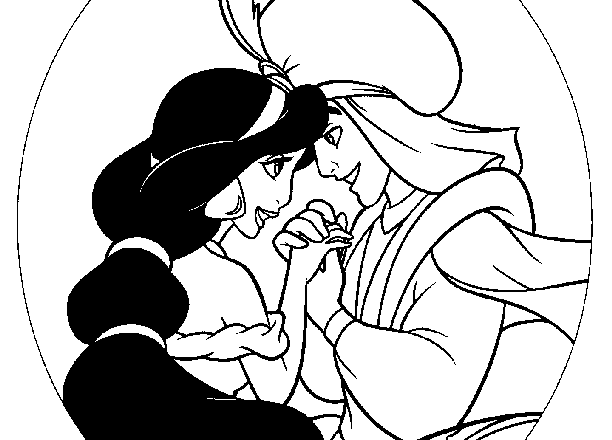 Aladdin e Jasmine 6 disegni da colorare gratis