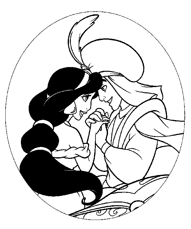 Aladdin e Jasmine 6 disegni da colorare gratis