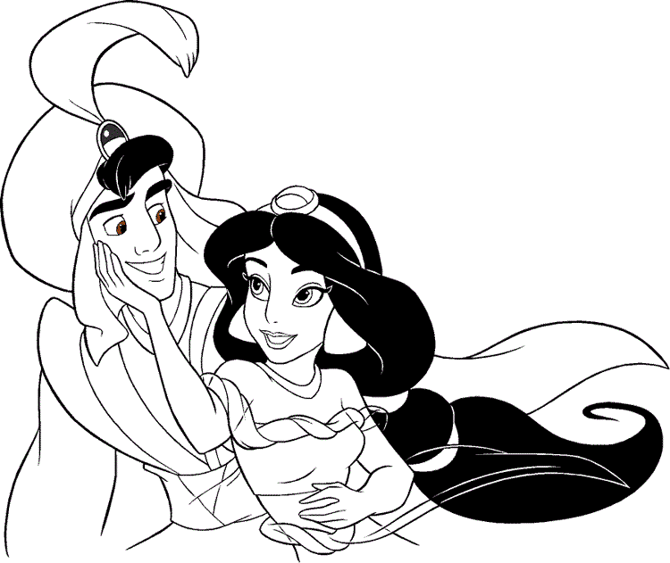 Aladdin e Jasmine 7 disegni da colorare gratis