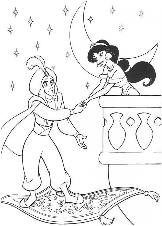 Aladdine Jasmine che si salutano disegni da colorare gratis