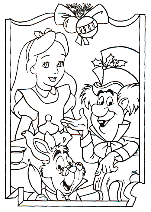 Alice cappellaio matto e bianconiglio natale disegno da colorare gratis