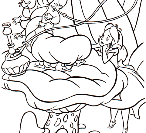Alice e brucaliffo sul fungo disegno da colorare gratis