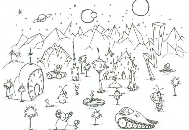 Alieni su pianeta misterioso disegni da colorare gratis