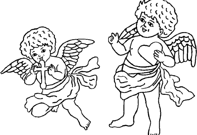 Angeli con cuore e crocifisso disegni da colorare religiosi