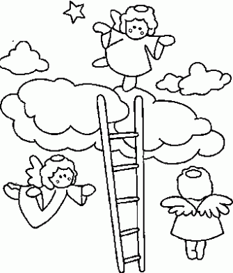 Angeli salgono sulle nuvole con le scale da colorare gratis