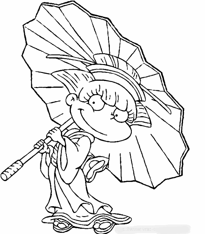 Angelica Pickles I Rugrats veste un vestito Giapponese con ombrello disegno da colorare