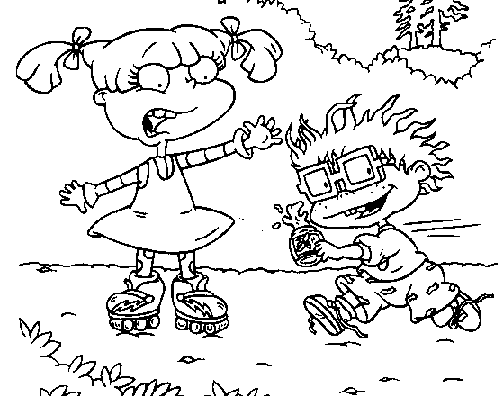 Angelica e Chuckie I Rugrats corrono nel prato disegno da colorare
