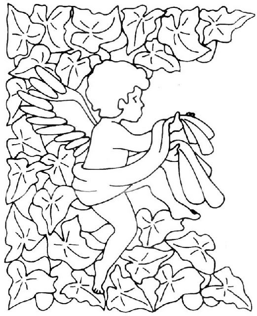 Angelo in cornice con foglie stampa e colora gratis