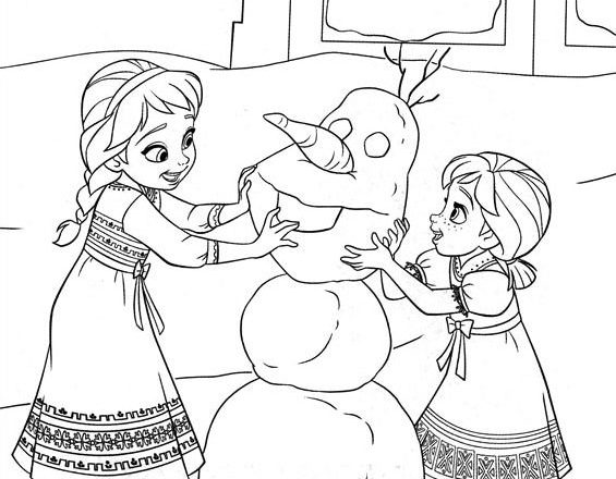 Anna e Elsa che costruiscono Olaf disegni da colorare gratis