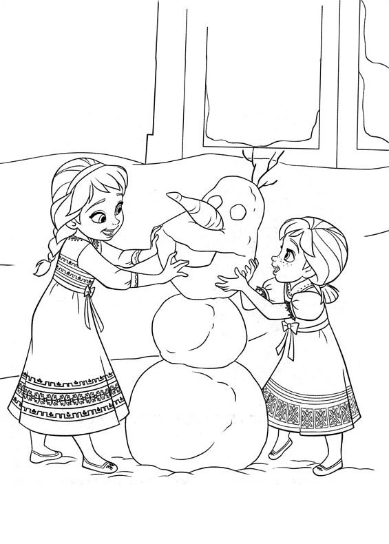Anna e Elsa che costruiscono Olaf disegni da colorare gratis