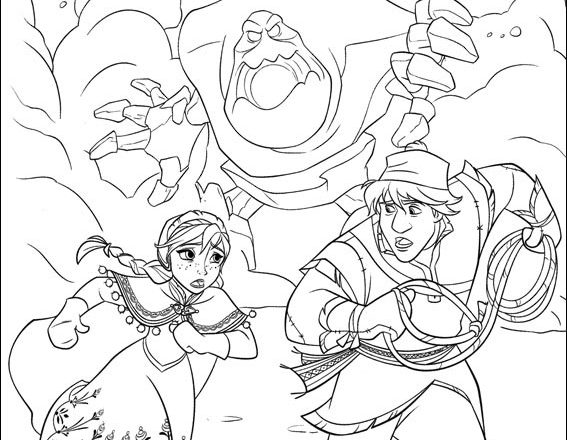 Anna e Kristoff contro il golem di ghiaccio disegni da colorare gratis