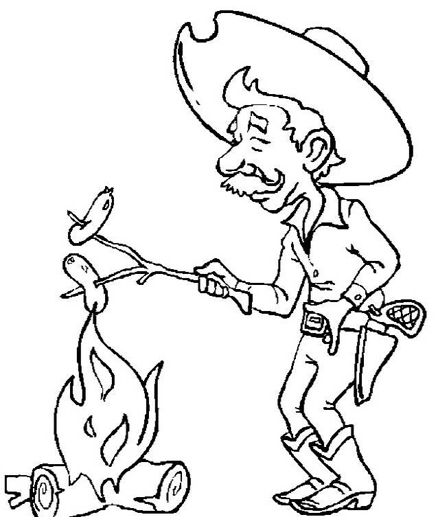 Anziano cowboy davanti al fuoco da colorare