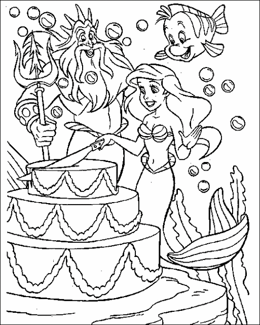 Ariel che taglia la torta disegni da colorare gratis