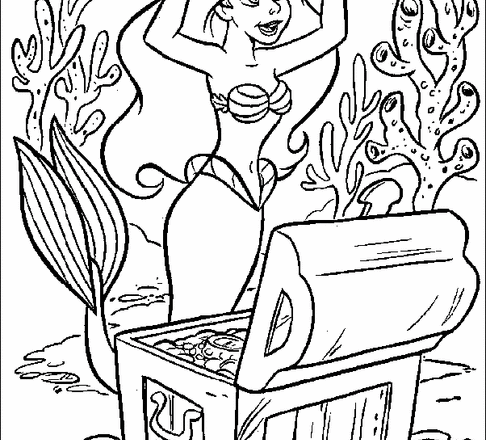 Ariel con la cassa di tesori disegni da colorare gratis
