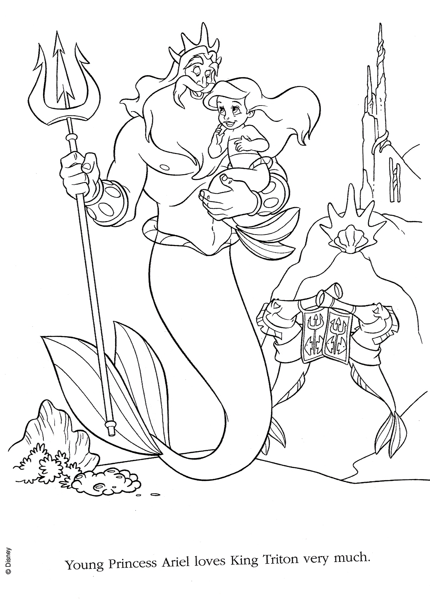 Ariel da bambina con re Tritone disegni da colorare gratis