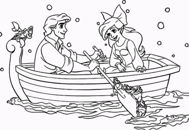 Ariel e Eric sulla barca disegni da colorare gratis