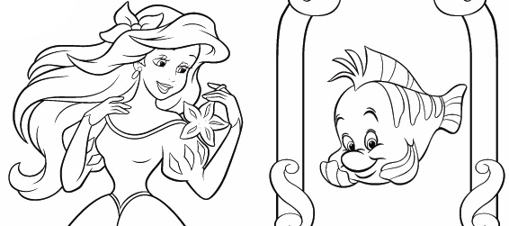 Ariel e Flounder 4 disegni da colorare gratis