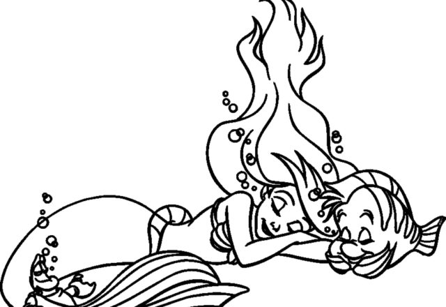 Ariel e Flounder che dormono disegni da colorare gratis