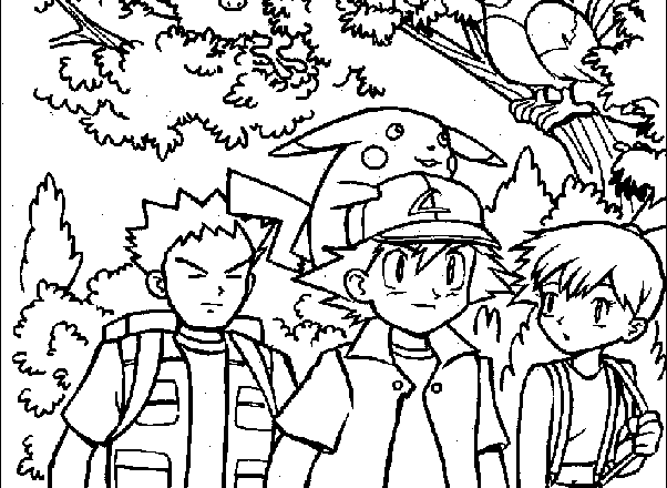 Ash Brock e Misty tre allenatori Pokemon da colorare