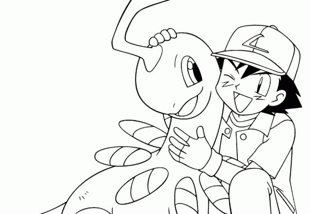 Ash e Bayleef disegno da colorare Pokemon
