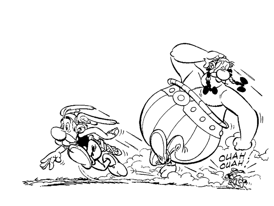 Asterix e Obelix di corsa dal cane disegno da colorare