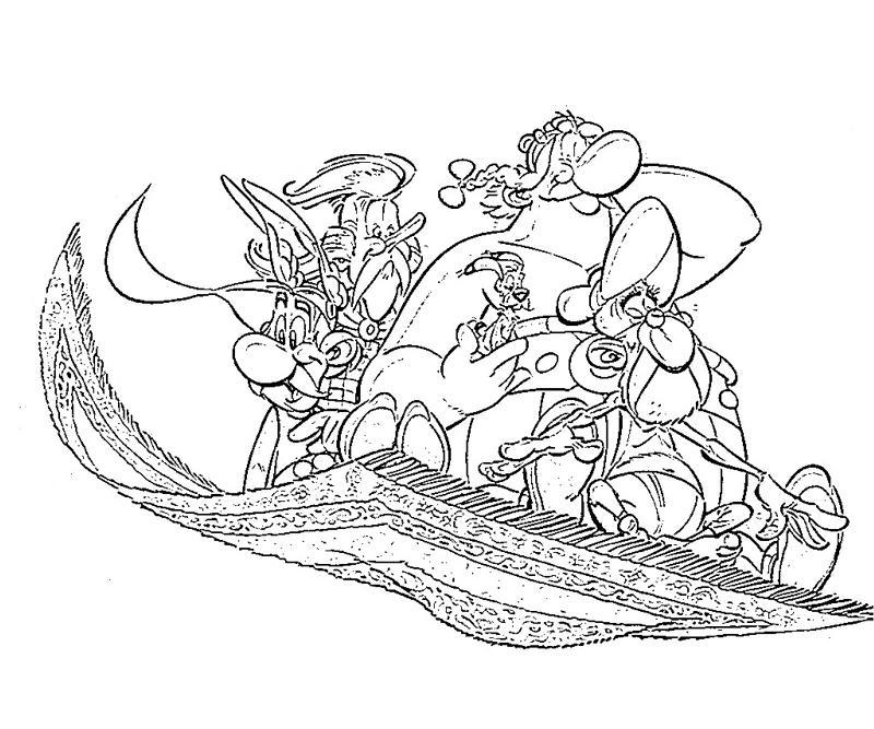 Asterix e Obelix sul tappeto volante disegno da colorare