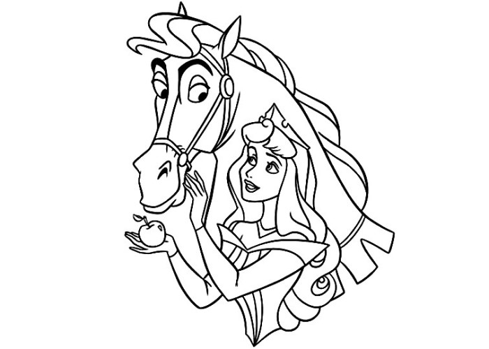 Aurora e cavallo disegni da colorare gratis