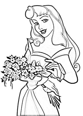 Aurora e un mazzo di fiori disegni da colorare gratis