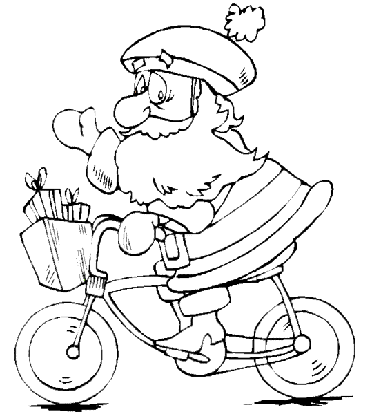 Babbo Natale sulla sua bici da colorare