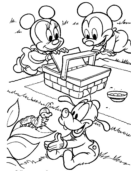 Baby Minnie, Topolino e Pippo disegni da colorare gratis