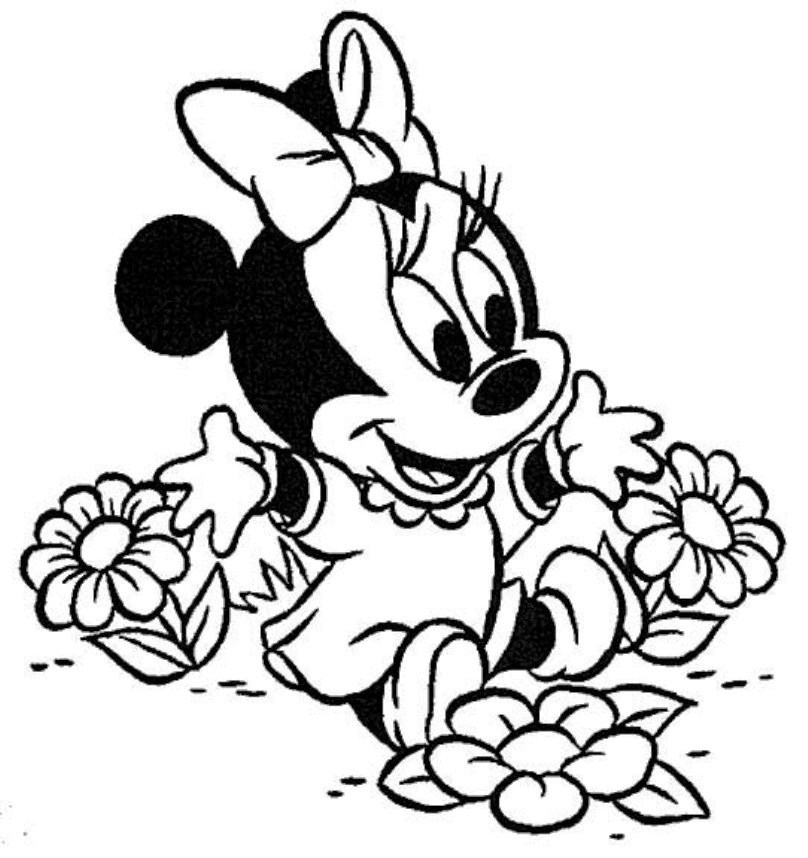 Baby Minnie tra i fiori disegno da colorare