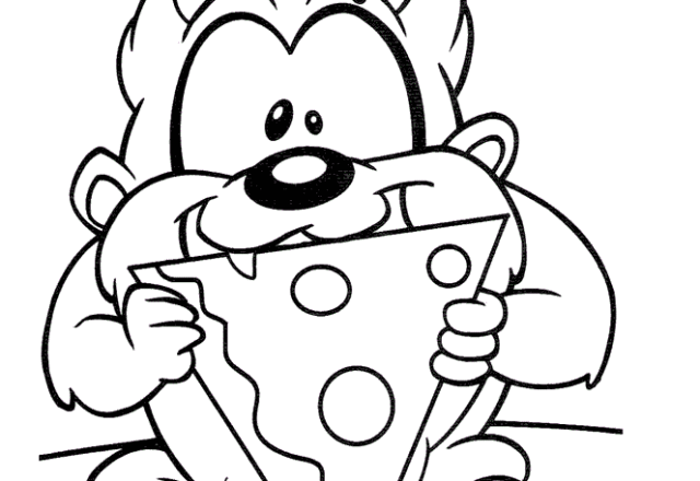 Baby Taz mangia la pizza da colorare per bambini