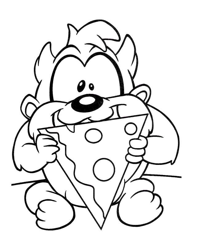 Baby Taz mangia la pizza da colorare per bambini