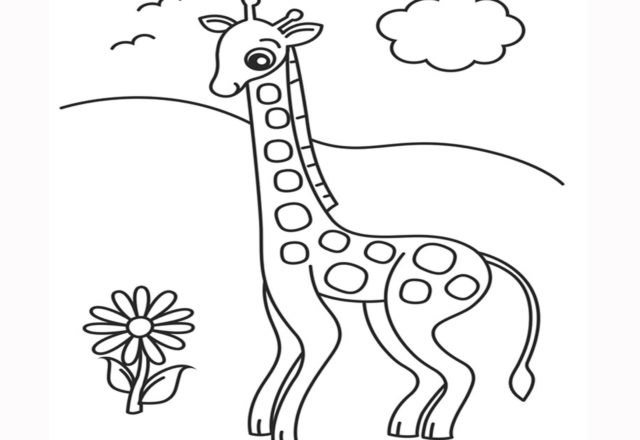 Baby giraffa nel prato disegno da stampare e da colorare
