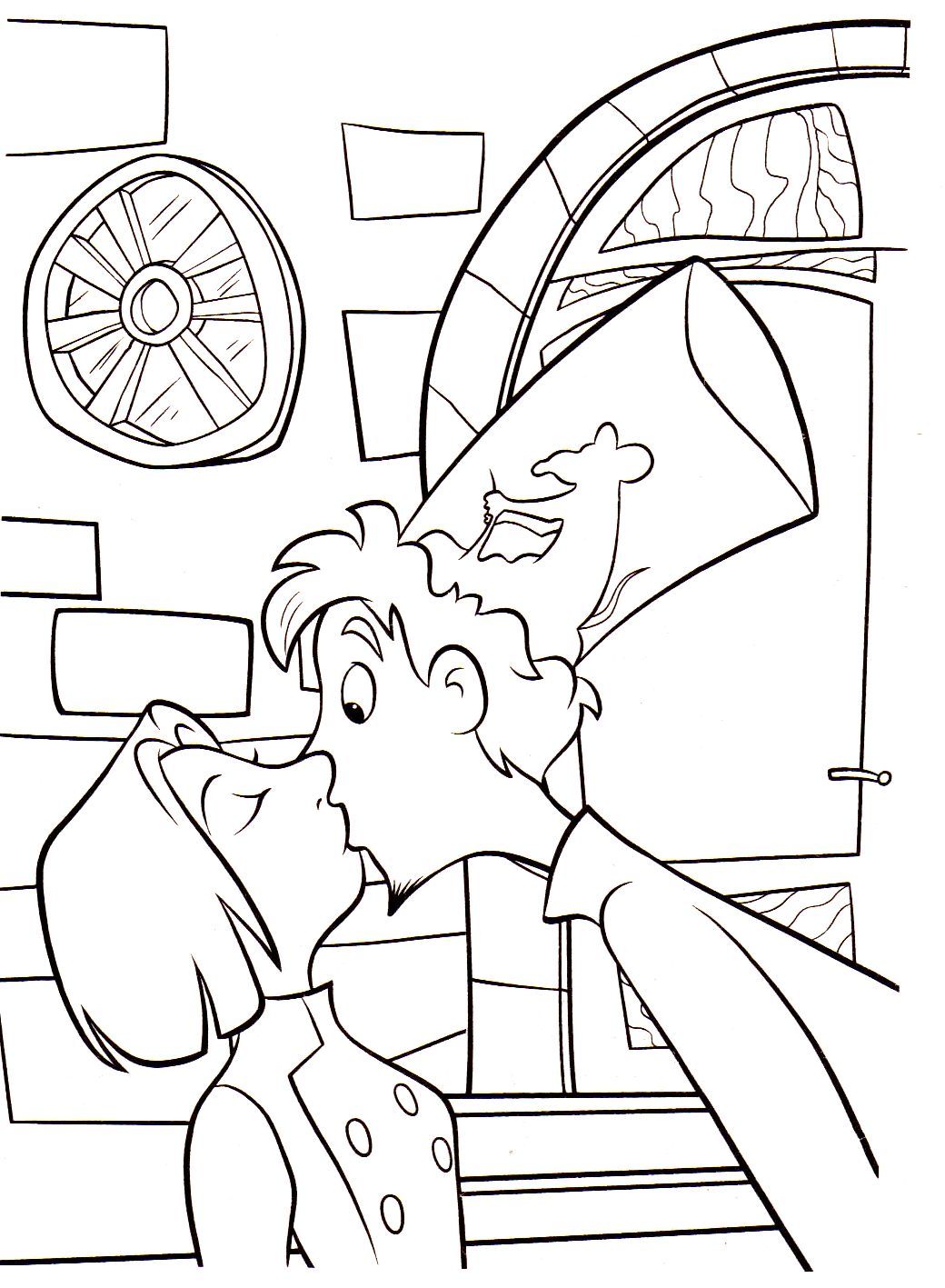 Bacio tra Linguini e Colette personaggi di Ratatouille da colorare