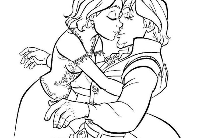Bacio tra Rapunzel e Eugene 2 disegni da colorare gratis