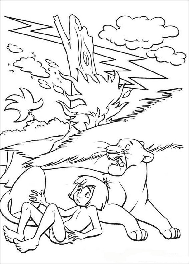 Bagheera e Mowgli in pericolo disegni da colorare gratuiti