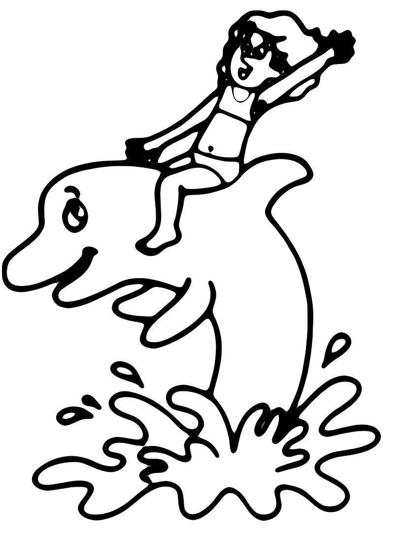 Bambina a cavallo del delfino disegno da colorare