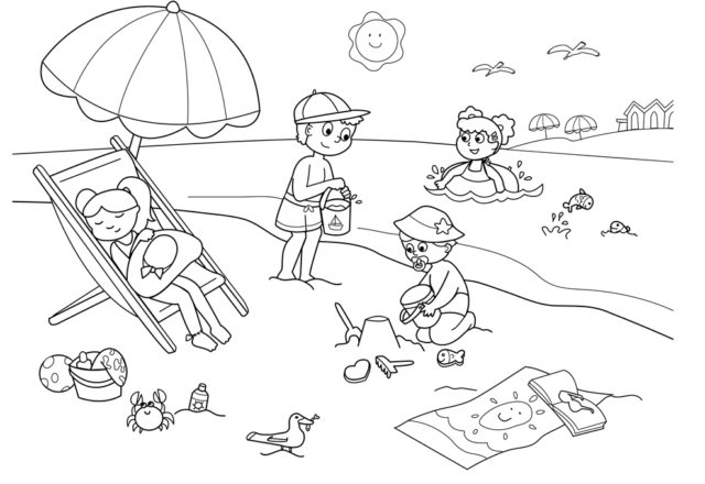 Bambini che giocano in spiaggia disegni da colorare mare