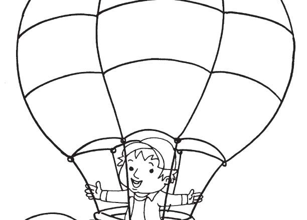 Bambino felice sulla mongolfiera da colorare
