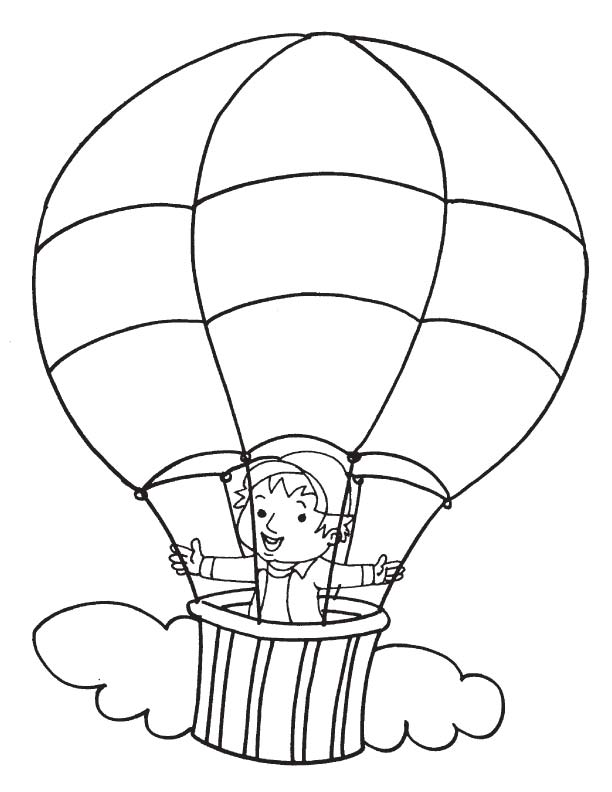 Bambino felice sulla mongolfiera da colorare