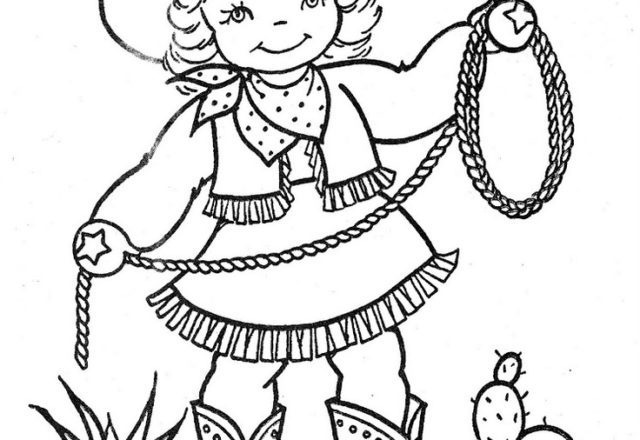 Bambino vestita da cowgirl con il lazo