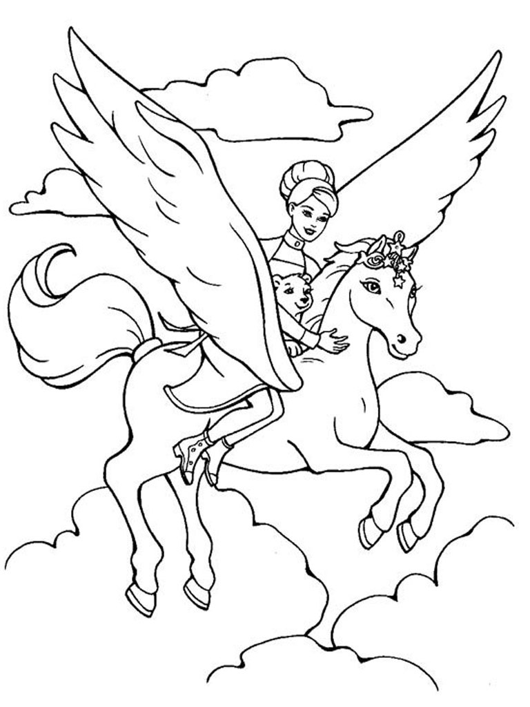 Winged unicorn coloring pages for kids