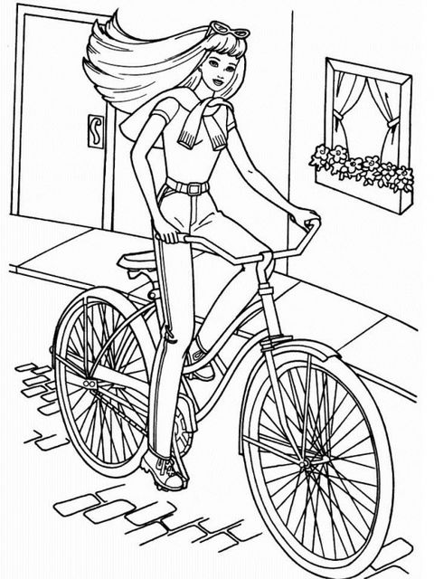 Barbie sulla bicicletta stampa e colora
