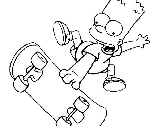 Bart Simpson compie un’ evoluzione sul suo skateboard disegno da colorare